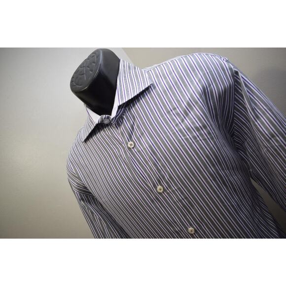 Bugatchi Uomo Dress Shirt Striped Long Sleeve Flip Cuff Mens Size 17 34/35 XL - Picture 1 of 8